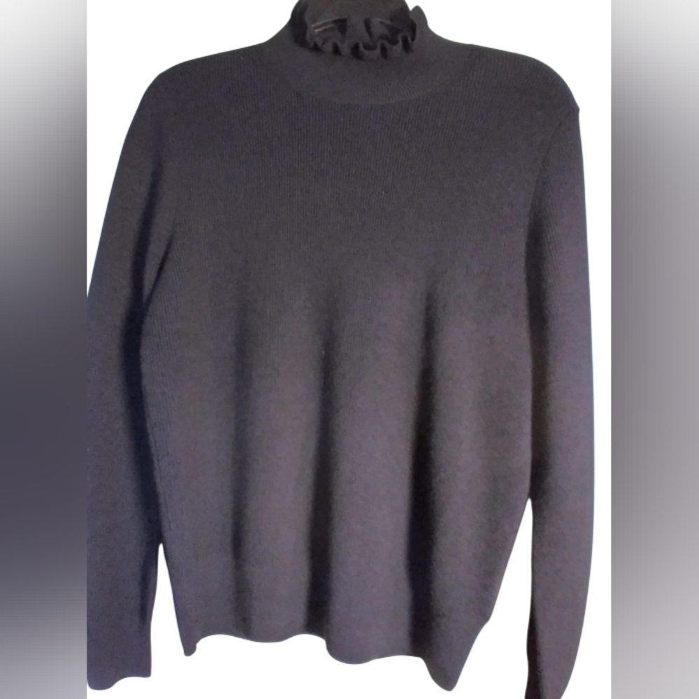 J Crew Womens Black Merino Wool Blend Sweater Size S Ruffle Collar Minimalist